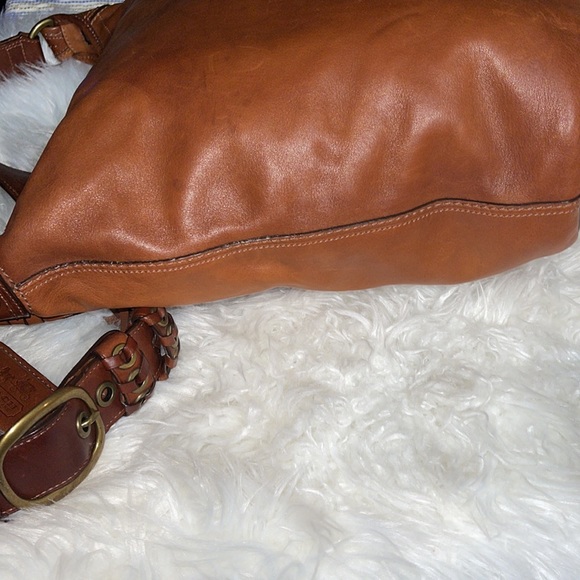 Coach XL Bleecker Tattersall Burnished leather bucket duffle bag, Cognac - Picture 9 of 10